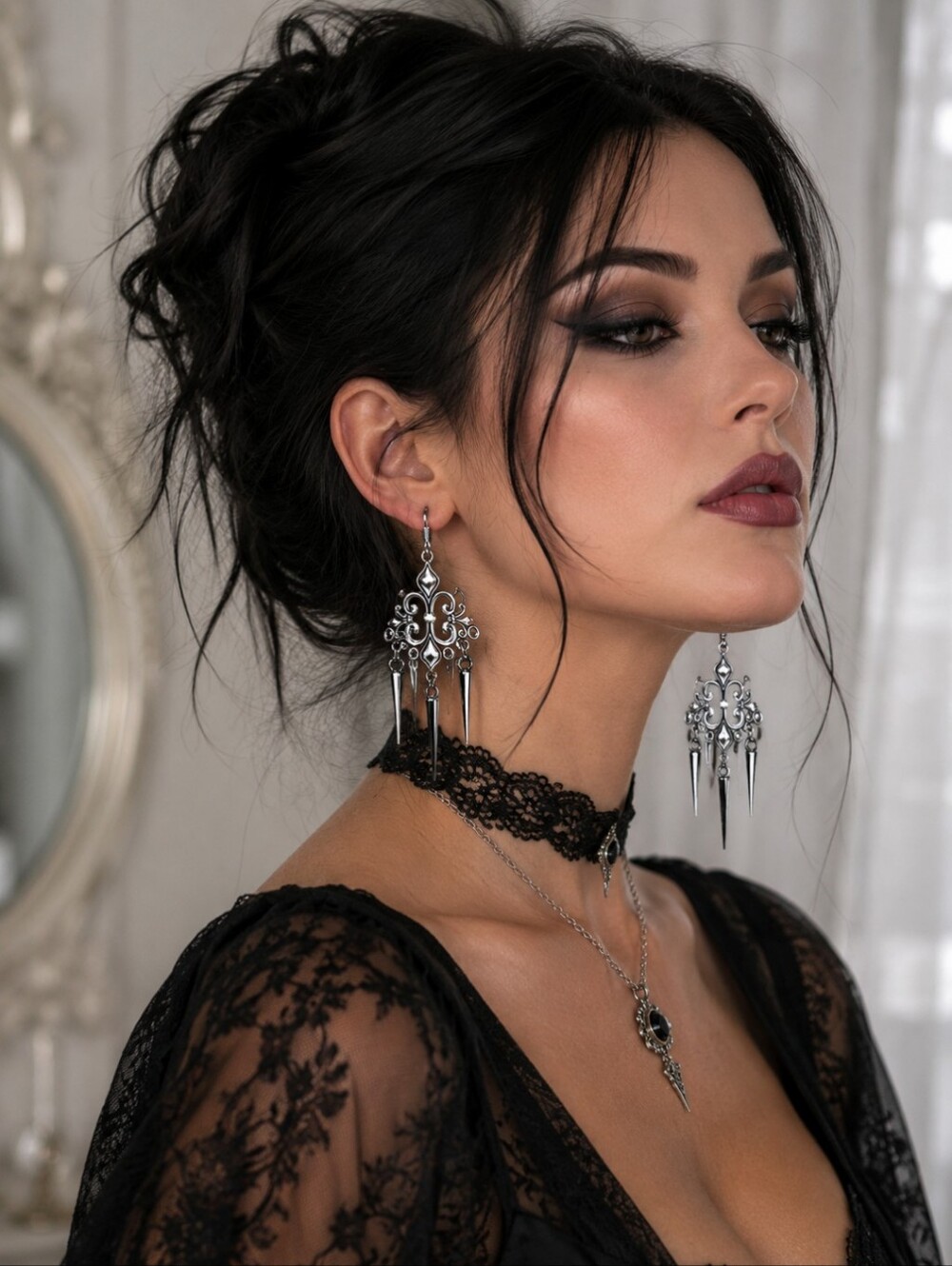 Goth Silver Color Chandelier Spike Earrings